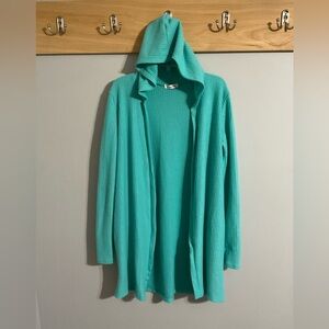 Michelle Mae Turquoise Hooded Oversized Cardigan Small